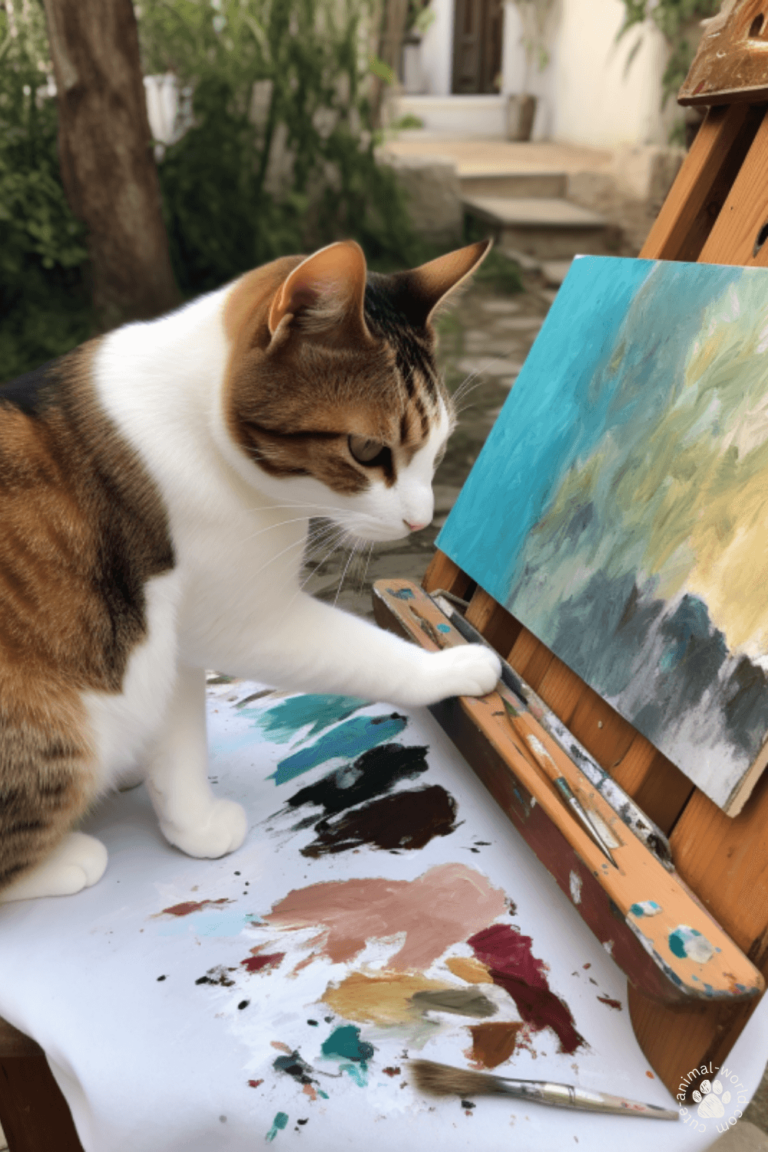 Cats painting a picture