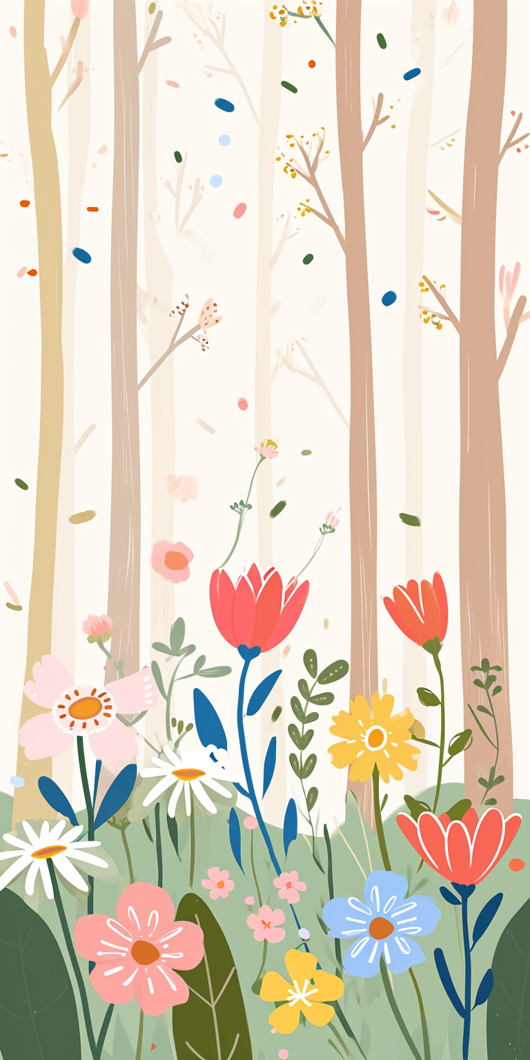 Illustrations of a Forest in Spring Wallpapers